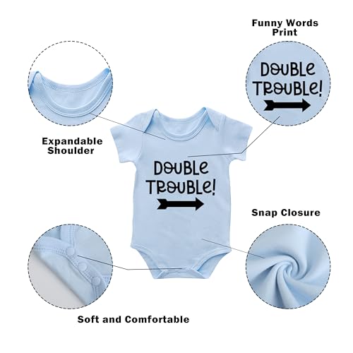 Baby Twins Bodysuits Double Trouble Newborn Baby Clothes Twin Boy Girl Outfits Infant Toddler Romper3