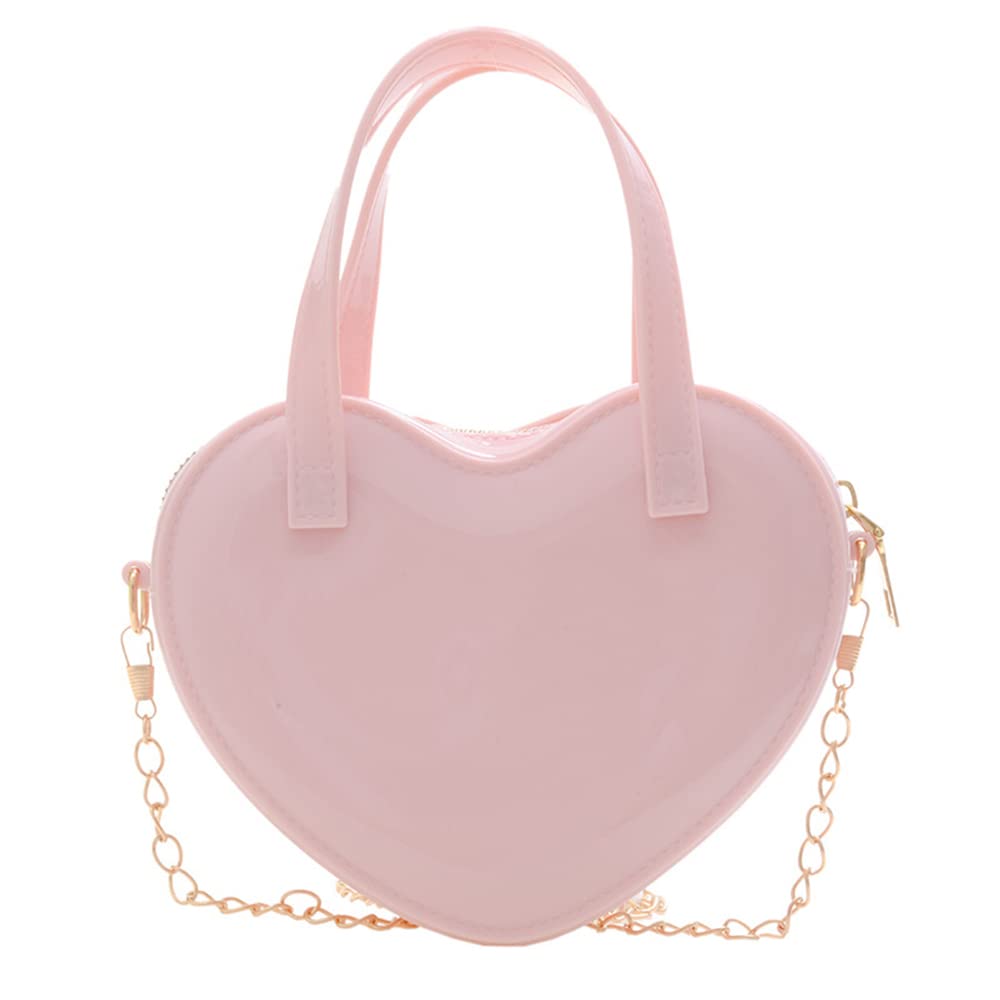 Girls Novelty Heart-Shaped Purse Chain Purse Zipper Closure Tote Handbag Shoulder Crossbody Bags Travel Wallet - Rosado