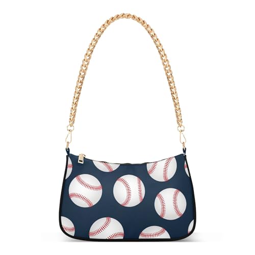 White Baseball Red Stripes Blue Ladies Shoulder Bag for Women Hobo Evening Purse Chain Strap Zipper Fashion Purse