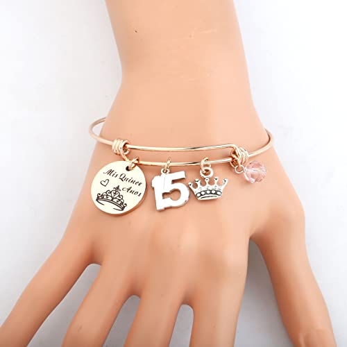 PLITI Quinceanera Bracelet - Sweet 15 Expandable Wire Bangle for Girls - Quince Anos Party Fiesta Gift - Madrina Gifts4