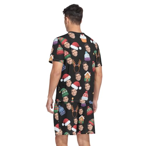 KLL Custom Face Christmas Colorful Hat Cupcake V Neck Sleepwear Men's Pajamas Short Sleeve Tops & Shorts 2 Piece2