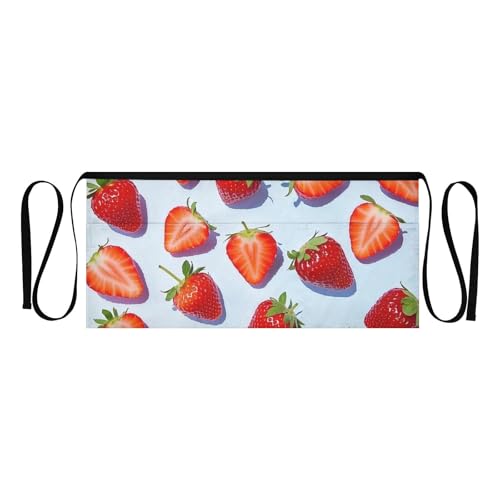 FASHON&FASCIN Server Apron with Pockets Waist Aprons Half Waitress Apron Strawberry Design for Gardening Restaurant,Multi9