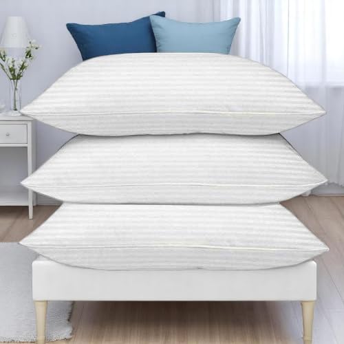 Shadowkart Microfiber Filled Extra Super Soft White Pillows | Soft and Fluffy Fiber Sleeping Pillow | Polyster Fabric | Stripe White| Pack of 3 (24 x 16 Inches)-image-15