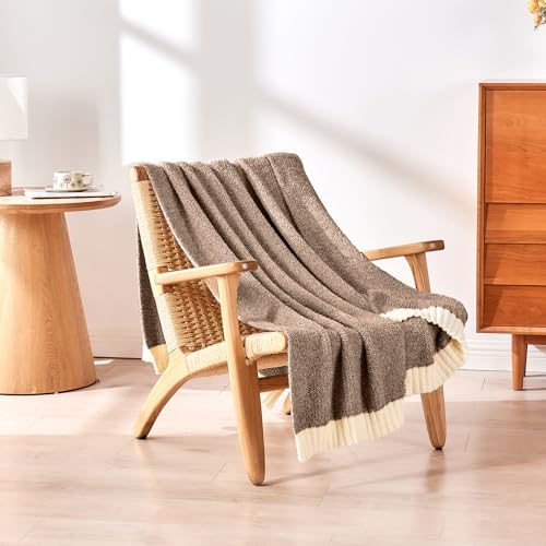 Image of CozeCube Reversible Knitted Throw Blanket, Brown White Melange 60 inchx80 inch