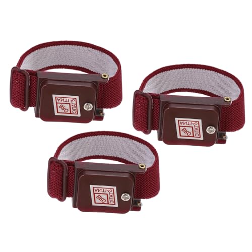 Image of MECCANIXITY 3Pcs Anti Static Wrist Strap, ESD Antistatic Bracelet Adjustable Cordless with Spare Bracelet for Computer Electronics Repair Maroon Red