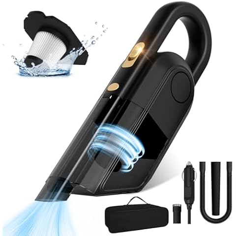 JUSTTOP Car Vacuum Cleaner,12V High Power Mini Car Handheld Vacuum, 16.4ft Power Cord & Detailing Accessory Pack,Car Accessories for Men or Women, Camper Van Travel Cleaning Kit, Car Essentials Cover
