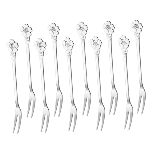 TOKIDNY 10 pezzi Forchettine Frutta in Acciaio Resistenti e Riutilizzabili Utensili da Cucina per Buffet Cocktail e Dessert Design Due Denti con Liscio