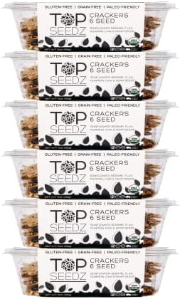 Top Seedz Certified Organic Gluten Free 6 Seed Crackers | 6-Pack | 5 Ounces | Healthy Vegan Crackers with Plant Based Protein | Made of Sunflower, Flax, Sesame and Pumpkin Seed