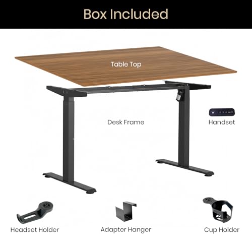 Image of Pulse Electric Height Adjustable Table Standing Desk with 4 Memory Presets| 1200 X 750 CM (25mm Walnut Top & Black Frame)| 80KG Wt Cap| 3 Year Warranty| Adaptor Hanger, Headphone & Cup Holder