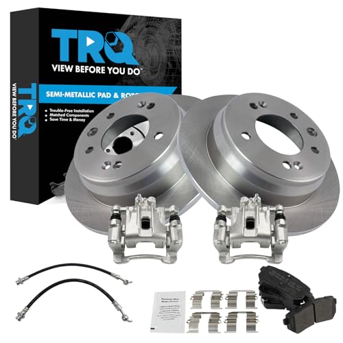 Image of TRQ Rear Brake Pad and Rotor Set Semi Metallic Calipers Compatible with 2010-2015 Hyundai Tucson 2011-2016 Kia Sportage