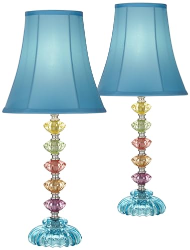 360 Lighting Bohemian Multi-Color Stacked Glass Small Modern Accent Table Lamps Set of 2 for Living Room and Bedroom
| 