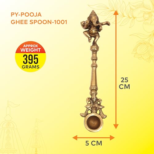 Image of Brass Hawan Spoon with Ganeshji on Top - for Puja, Hindu Puja Essentials, Hawan Spoon, Pooja Thali Accessories, Puja Room Decor, Spiritual Decor, Meditation Accessories - 1001