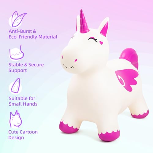 Image of EVERICH TOY Bouncy Unicorn Hopping, Animal Hopper Toy /Gift for Toddler 18M+ | Inflatable Horse Hopping Toy for Boys Girls, Indoor Outdoor Unicorn Toy for 2 Year Old Kids, Gift for 2 3 4 5 6 Yrs W / Pump