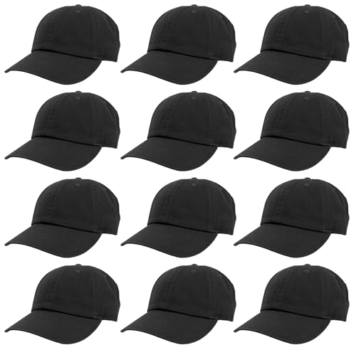 Image of Gelante Baseball Caps Hats 100% Cotton Plain Blank Adjustable Size Wholesale Bulk of 12 Pack