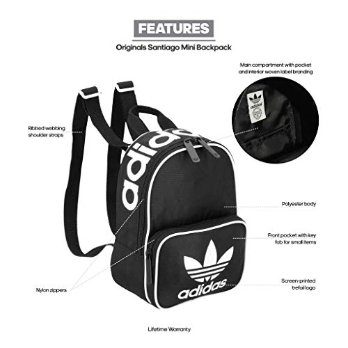 Mini mochila feminina Adidas Originals Santiago, Preto/branco, Tamanho único