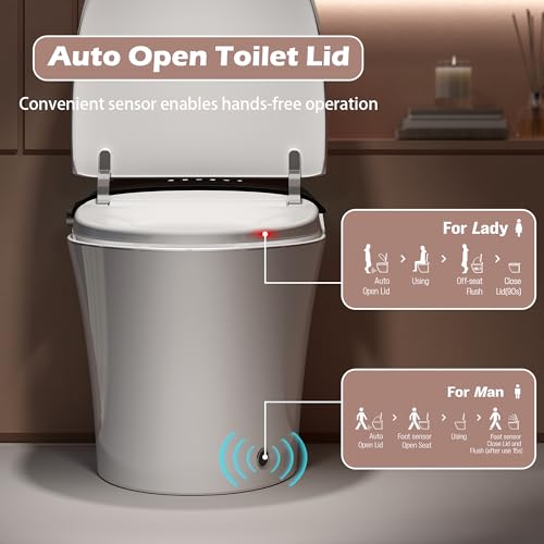 Image of WinZo Smart Toilet With Bidet, ADAOne-Piece Elongated, Auto Open /Close & Flush, Heated Seat, Front & Rear Wash, LED Display, Night Light, 12-inch Rough-in, White, Ceramic (Black)