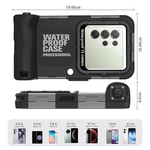 潜水用ケース水中撮影 ケース Android防水ケーススマホ用 水中撮影 写真 IP68標準防水レベル 水深さ15mで潜水 水泳 ポーチ お風呂 海水浴 夏フェス 温泉 お釣り ストラップ付き Android専用R款(ブラック)
