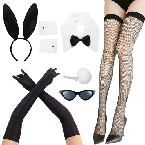 Conjunto de acessórios de disfarce de coelho de mulher, Bunny Costume Set 8 peças Bunny acessório Easter Bunny Fancy Dress Kit, para Halloween, Cosplay, festas, acessórios
