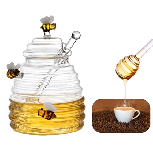 siluowna glass honey jar with dipper,beehive...