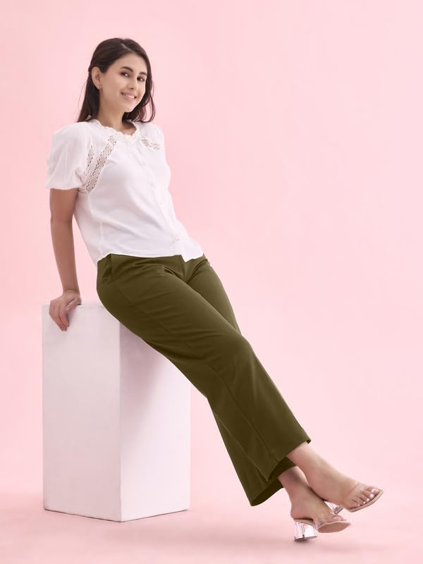 Image of GO COLORS Stretch Rayon Blend Ponte Wide Pants Full Length for Women| Breathable, High Rise