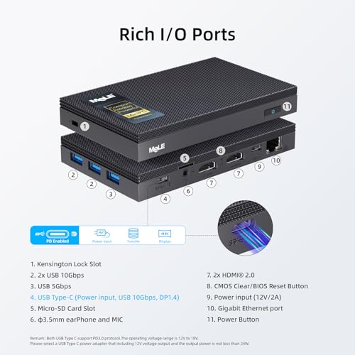 Image of MeLE Quieter3C Fanless Mini PC, Celeron N5100, 8GB RAM, 256GB Storage | Full-Function USB-C, WiFi 5, Support Triple Screen Display, Slim Desktop on Industrial, Home, Office