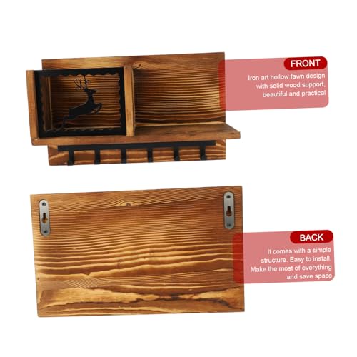 Étagère murale bois et fer noir et brun support rangement suspendu multifonction - 8
