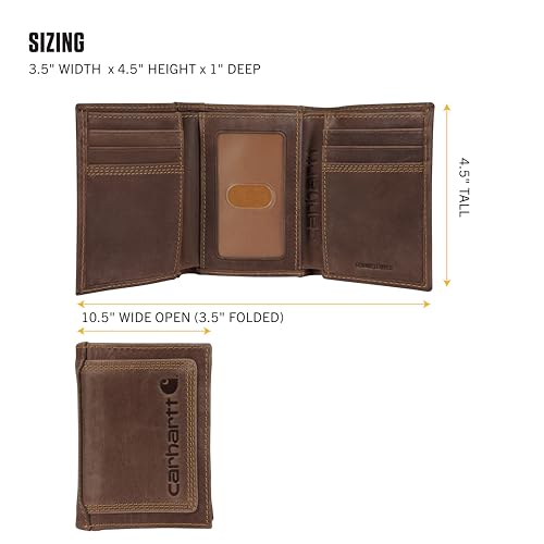 Image of Carhartt Men's Leather Triple Stitch Wallet, Durable Full-Grain Leather Bifold, Trifold & Rodeo Styles, Gifts for Men