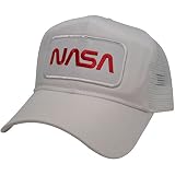 NASA Worm Red Text Patched Mesh Baseball Cap - White