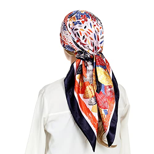 RIIQIICHY Head Scarf for Women Like Silk Satin Scarf for Hair Wrapping at Night Bandana Square Scarf for Sleeping 35 Inch Black/Gold/Red/Blue/Yellow