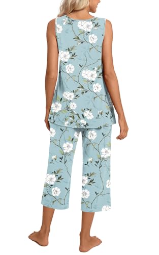 Image of TAOHUADAO Womens Summer 2 Piece Pajama Sets, Sleeveless Tops with Capri Pants, Lounge Ladies Pjs Sets with Pockets