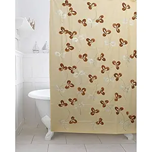 Kuber Industries Floral Design 7 Feet Shower Curtain with 8 Hooks (Cream)-CTKTC14446