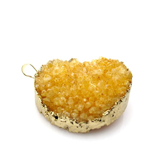 Brcbeads Nice Agate Pendant Natural Druzy Agate Dyed Yellow Color Irregular Shape With Gold Bezel Necklace Charms One Hook (Large Size) Approximate 1''X2'' 1Pcs Per Bag For Jewerly Making #TOP2