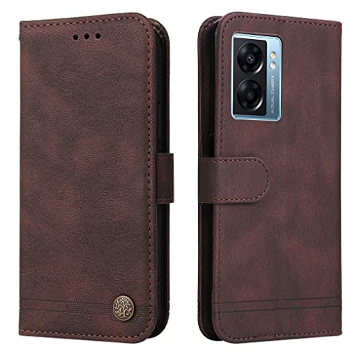 MAOGE Cuero Funda para OPPO A77 5G / Realme Narzo 50 5G Billetera Estuche, Carcasa con Tarjetero/Cierre Magnético/Suporte/Bloqueo RFID, Ultradelgado Cartera Flip Cover Case - Marrón