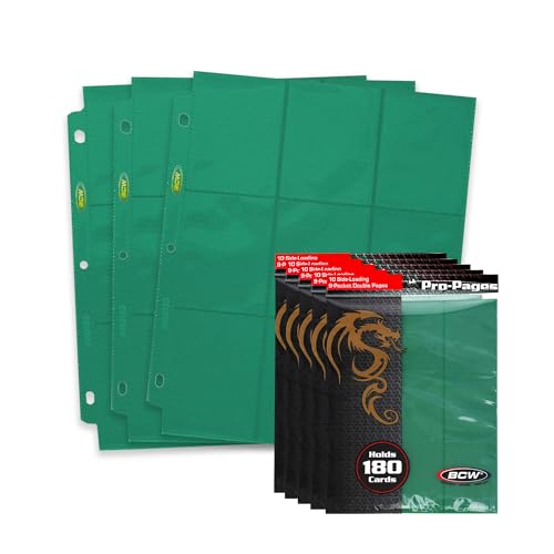 BCW Double-Sided 9-Pocket Pages Holder - 50 Green Pages | Trading Card Binder Sheets | Secure Side Loading | Ideal Card Storage and Display Solution