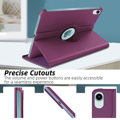 Image of TGK 360 Rotatable Smart Flip Cover for iPad mini 7 Case A17 Pro 2024, iPad mini 7th /6th Generation 8.3 inch (Purple)