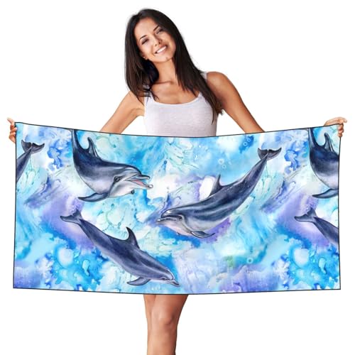 HDTVTV Pintura delfín,Toalla de Playa de Terciopelo Toalla de baño Ultra Suave Manta de Playa de Secado rápido