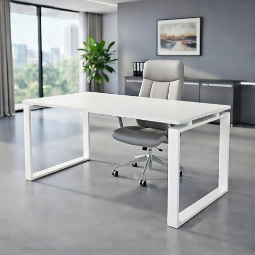OFIFACTORY Mesa Oficina Profesional | Escritorio Madera con Tablero de Melamina 25 mm Ideal para Despacho, Teletrabajo, Ordenador o Estudio | Mesa Ordenador Escritorio Grande (140X60, Blanco)