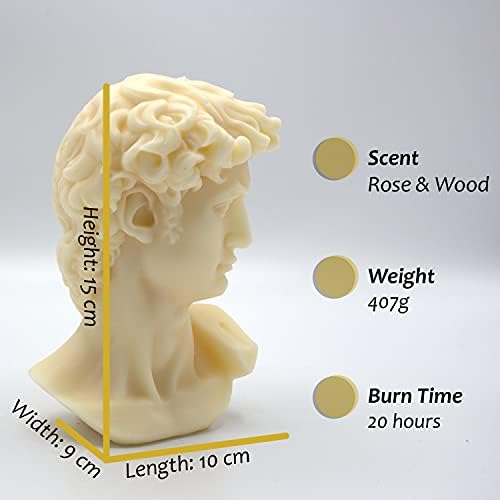 Bonjour Bloom Nudes | Human Statue Body Scented Candle - Emperor | Large Bust Candle, David Statue, Renaissance Venus Bust Sculpture, David Head, Greek Statue, Michelangelo's David