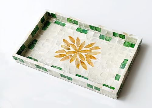 Plateau de service décoratif en nacre incrustée de mosaïque pour salon, cuisine, table basse pour thé, table, petit déjeuner au lit, plateau décoratif de 24 cm