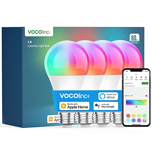 VOCOlinc Smart Light Bulb Works with Apple Homekit, Alexa, Google Home, Full Color Changing WiFi LED Bulbs, 850 Lumens Dimmable Multicolor 2200K-7000K RGBW Smart Bulb, A21, 9.5W, 4 Pack VOCOlinc Smart Light Bulb Works with Apple Homekit, Alexa, Google Home, Full Color Changing WiFi LED Bulbs, 850 Lumens Dimmable Multicolor 2200K-7000K RGBW Smart Bulb, A21, 9.5W, 4 Pack