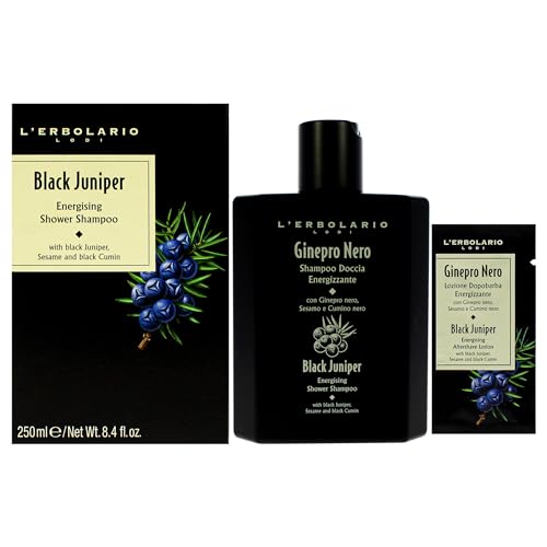 L'Erbolario, Doccia Shampoo Energizzante Ginepro Nero, Detergente per Corpo e Capelli, 250 ml