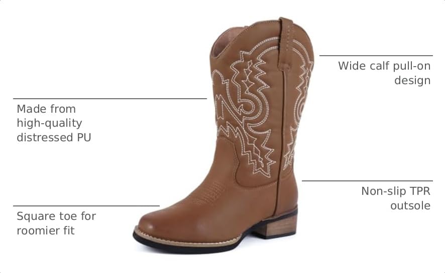Image of ZOKSOVE Women's Cowboy Western Boots - Square Toe Wide Calf Boots - Low Heels Short Mid Calf Booties Shoes
