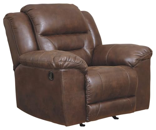 Image of Signature Design by Ashley Stoneland Faux Leather Manual Pull Tab Rocker Recliner, Dark Brown