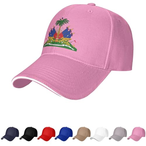 Haïti Emblème Chapeau Haïtien Casquettes pour Homme Femme Blason d'Haïti Casquette de Baseball Trucker Dad Hat, rose, Taille unique