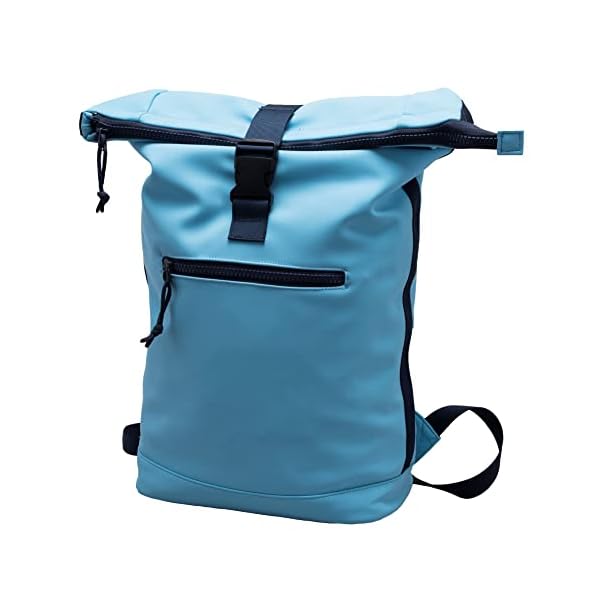 X RAY Roll Top Laptop Backpack for Men Women, PU Leather Expandable Roll Up Backpack Capacity Adjustable 22L & Fits 15.6" Laptop, Carolina Blue/Navy