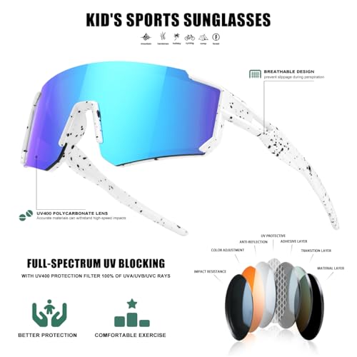 Image of SEKKAF Kids Sunglasses Youth Baseball Sunglasses for Boys Girls Softball Sports Sun Glasses UV Protection