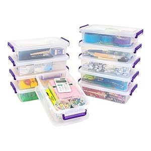 IRIS USA 3 Qt. Plastic Craft Storage Container Bins with Lids, 10 Pack, Small Art & Office Supply Organizer Tote, Sensory Bins & Boxes for Home & University, Stackable, Secure Latch Buckles, Clear