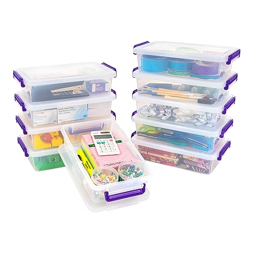 IRIS USA 3 Qt. Plastic Craft Storage Container Bins with Lids, 10 Pack, Small Art & Office Supply Organizer Tote, Sensory Bins & Boxes for Home & University, Stackable, Secure Latch Buckles, Clear