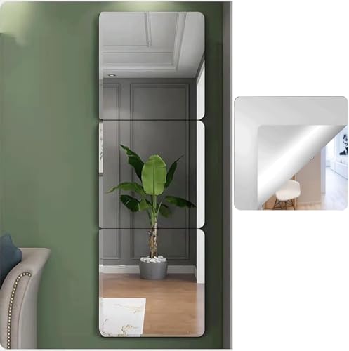 ستيكر لاصق يثبت على الحائط لمراة الجسم بالكامل من الاكريليك، مراة زينة مرنة غير زجاجية، بلاط بلاستيكي، ملصق حائط لغرفة النوم والحمام وديكور حائط المنزل (قطعتين