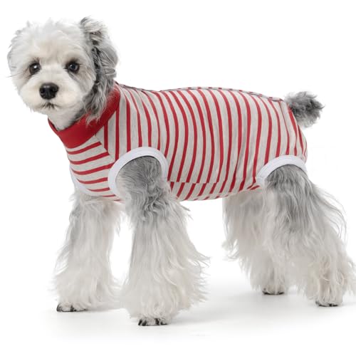 Image of Dog Surgery Recovery Suits, Sleeveless Dog Recovery Suit Female, E-Collar & Cone Alternative Surgical Suit for Small and Medium Dogs After Surgery, Striped Dog Onesie Pajamas